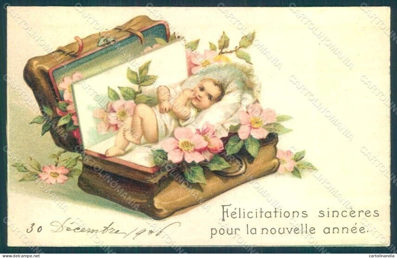 Greetings New Year Birth Child Girl Relief Postcard HR0654 - Altri & Non Classificati
