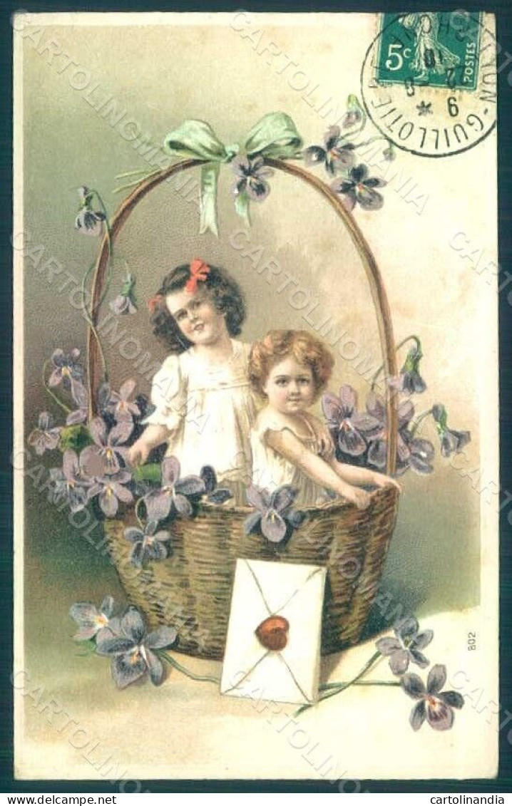 Greetings Children Child Boy Girl Violets S. 802 Relief Postcard HR0674 - Altri & Non Classificati