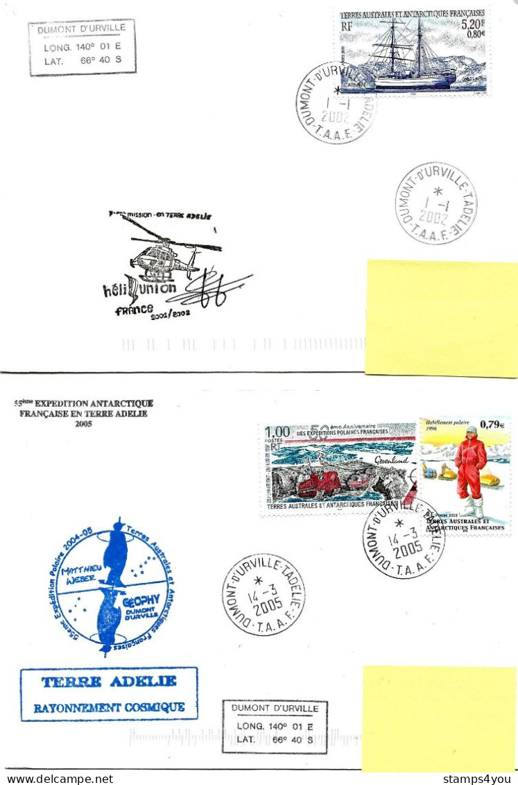 PO - 15 - 4 Plis Terre Adélie Avec Cachets Illustrés - Cartas & Documentos