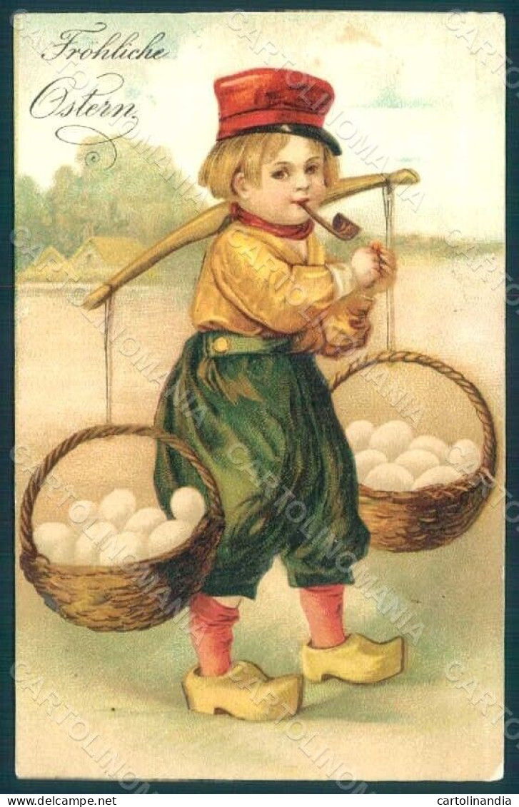Artist Signed Clapsaddle ? Dutch Boy Egg Easter Relief CORNER CREASED Pc HR0525 - Altri & Non Classificati
