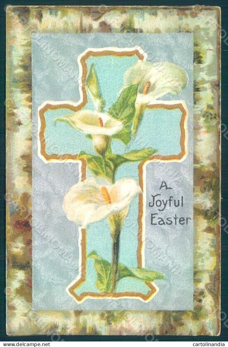 Greetings Easter Flowers Lily Cross Relief Postcard HR0152 - Fleurs