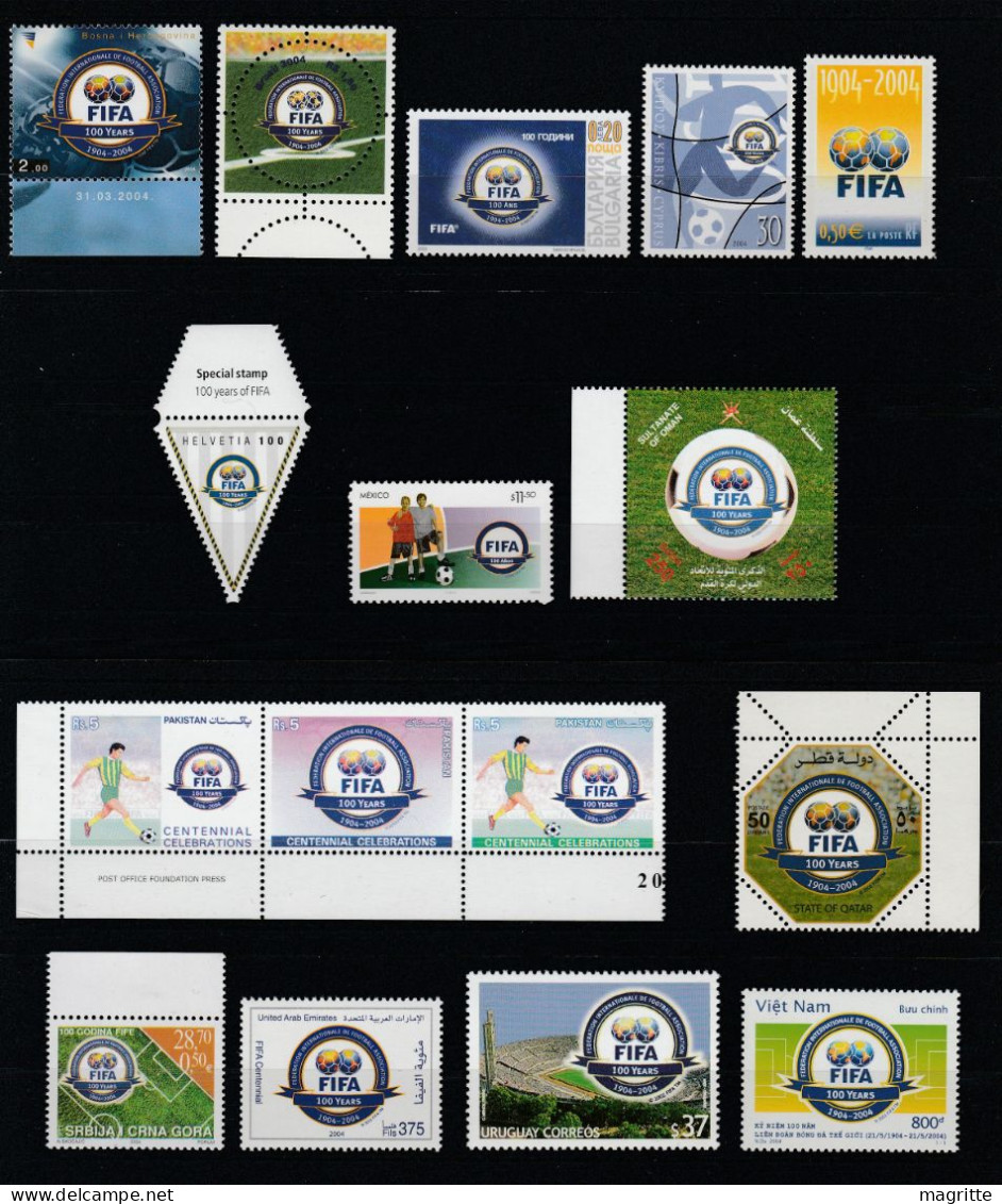 Centenaire De La Fifa Lot De 14 Pays 2004 Fifa Centennial 14 Countries Set Of Stamps - Gemeinschaftsausgaben