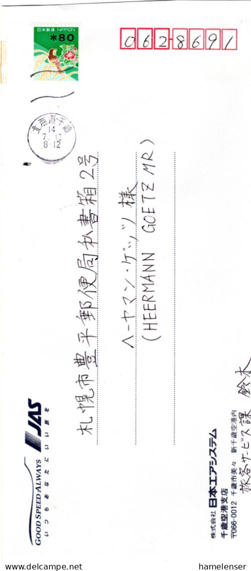 L77212 - Japan - 2002 - ¥80 ATM EF A LpBf HOKKAIDO CHITOSE -> Sapporo - Brieven En Documenten