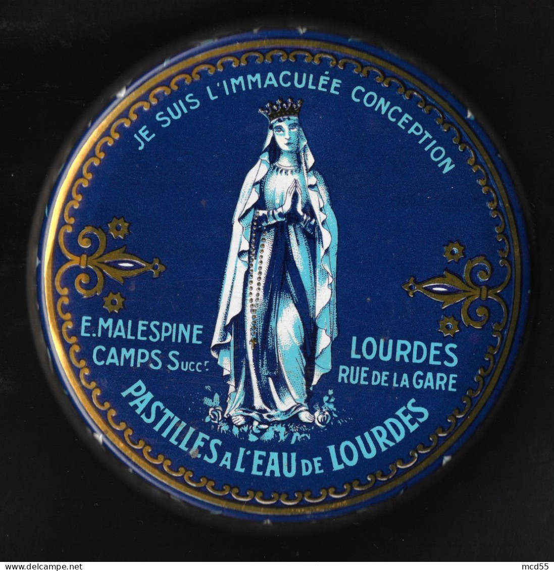 Ancienne Boîte En Fer Lithographiée Ronde  " Pastilles à L' Eau De LOURDES " - Boîtes