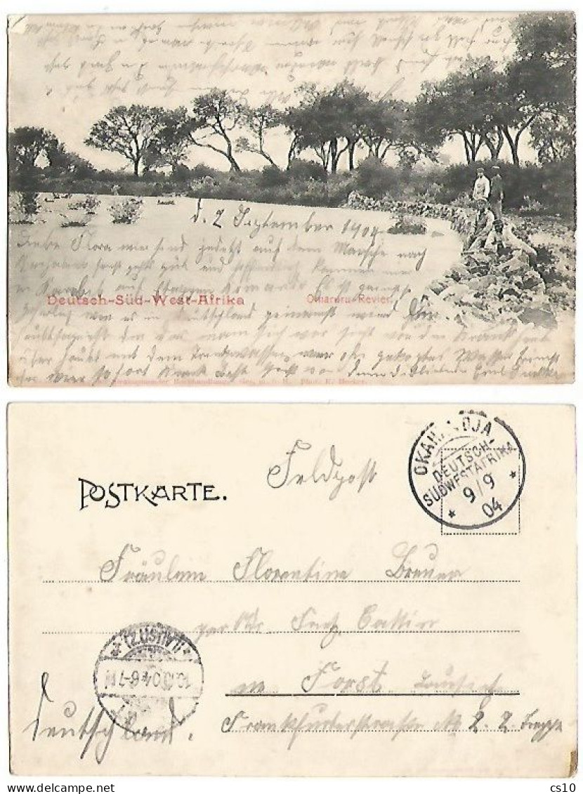 Deutsch SudWestAfrika Bureaux Feldpost Karte From Okahandja 9sep1904 B/w PPC Omaruru Revier With Troops - Namibie