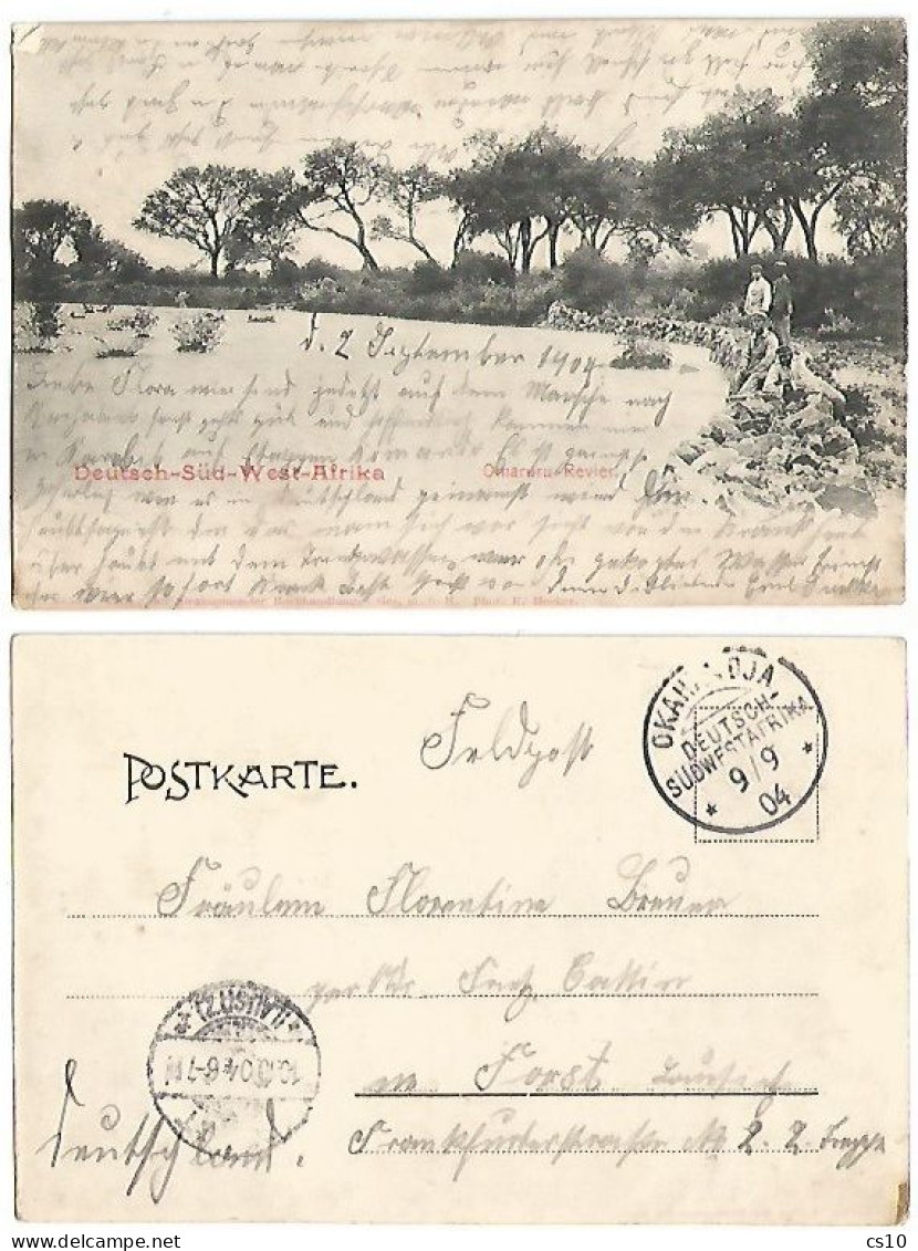 Deutsch SudWestAfrika Bureaux Feldpost Karte From Okahandja 9sep1904 B/w PPC Omaruru Revier With Troops - Duits-Zuidwest-Afrika