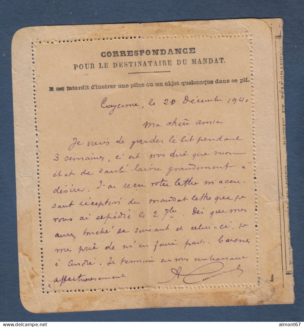 CAYENNE - Avis De Mandat - Lettres & Documents