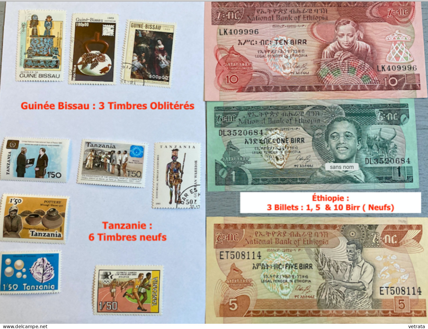 AFRIQUE : 3 Cartes (Afrique De L’Ouest-Sierra Léone-Kenya) & 1 Guide (West Africa) / 1 Revue (Géo) / 73 Timbres / 3 Bill - Non Classés