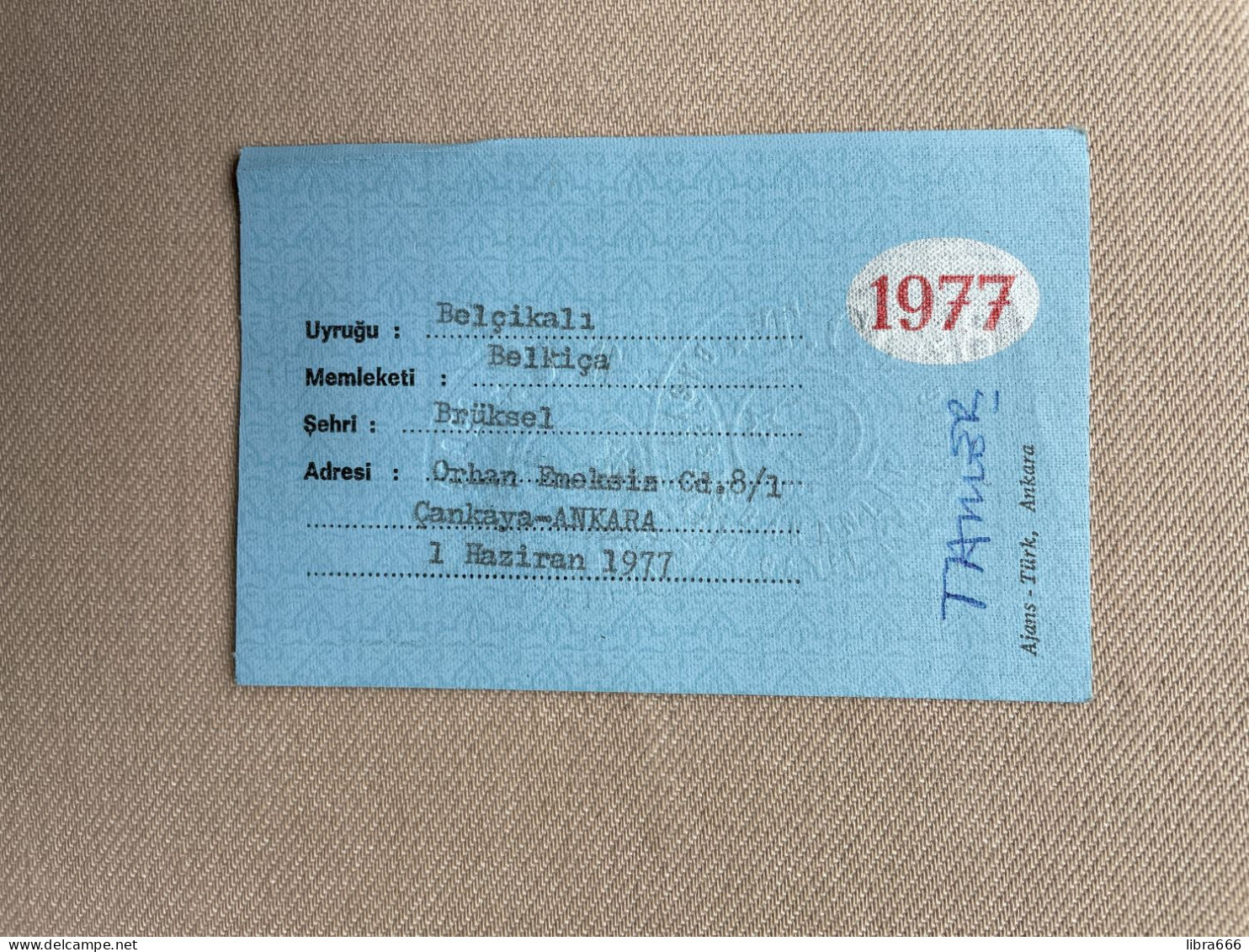 1977 TURKEY - PRESS CARD - BASIN KARTI (PRIME MINISTRY GENERAL DIRECTORATE OF PRESS - PUBLICATIONS) WILLEMART Pierre - Ohne Zuordnung