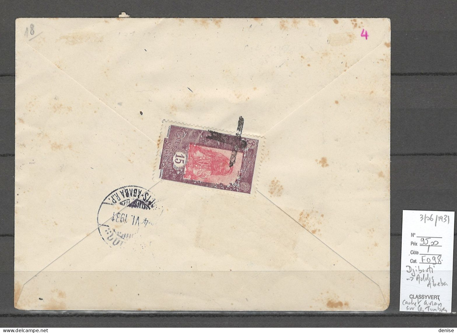 Cote Des Somalis - Djibouti Pour Addis Abeba - Ethiopie - 03/06/1931- 4eme Service - Storia Postale