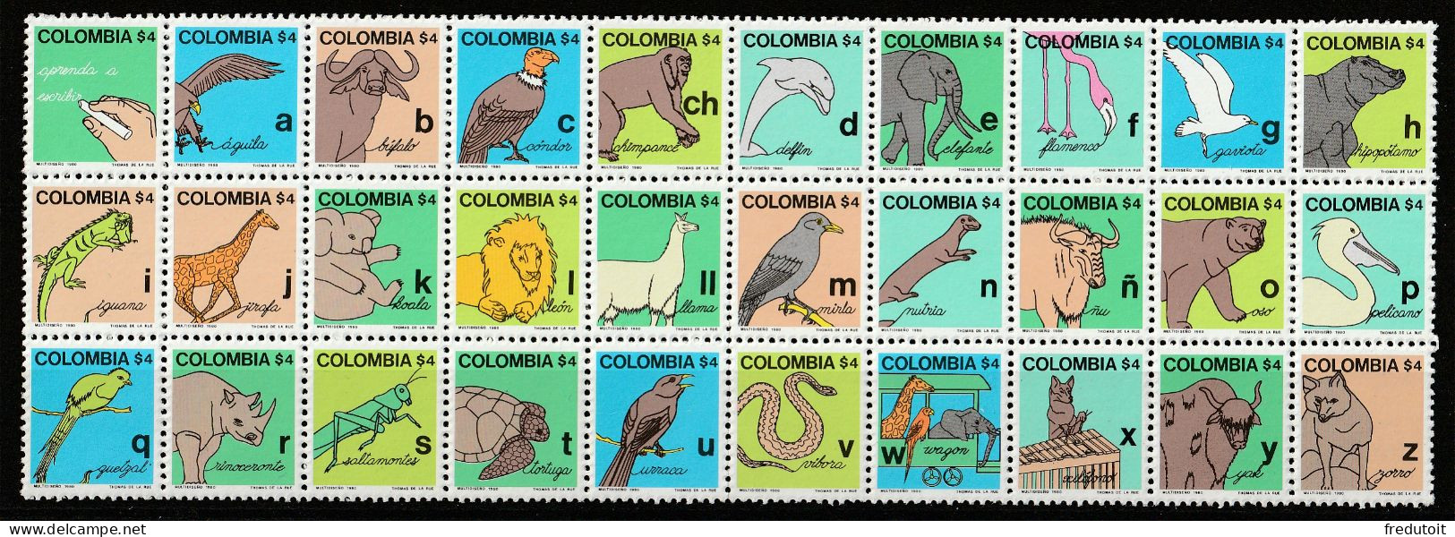 COLOMBIE - N°742/71 ** (1980) L'alphabet De Langue Espagnole Illustré Par Des Animaux - Colombie