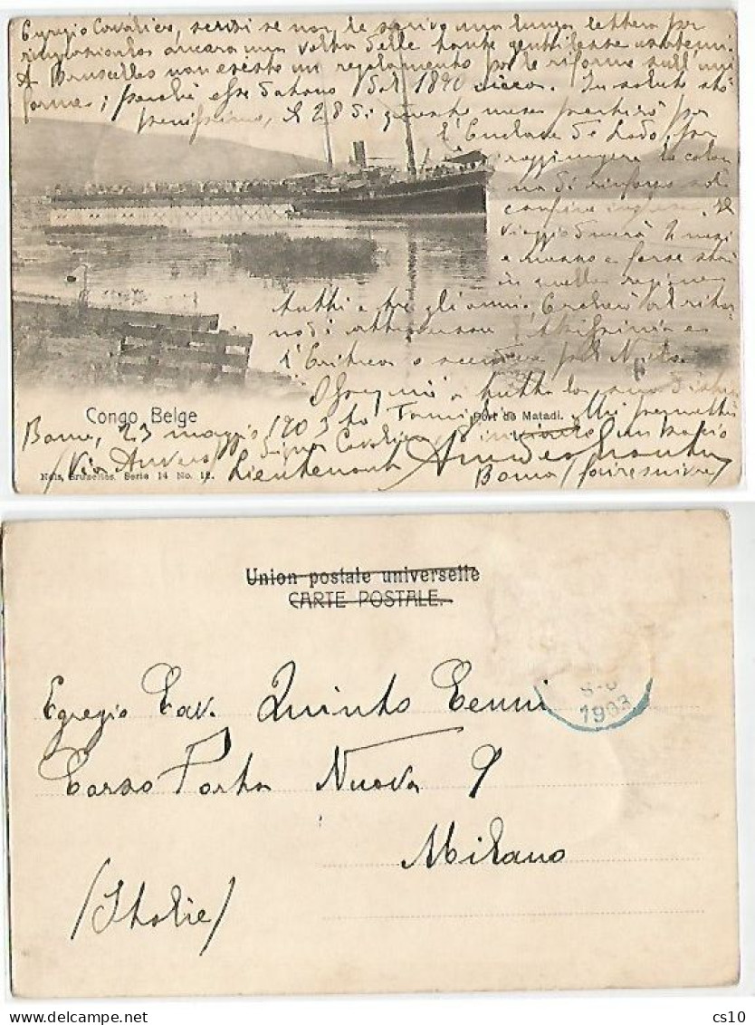 Congo Belge Port De Matadi B/w Pcard Stampless Boma 23may1903 X Italie Par Lieutenent Italien De L'Armée Belge - Lettres & Documents