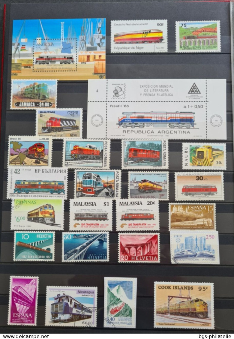 Collection De Timbres Sur Le Thème Des Trains . - Collections (with Albums)