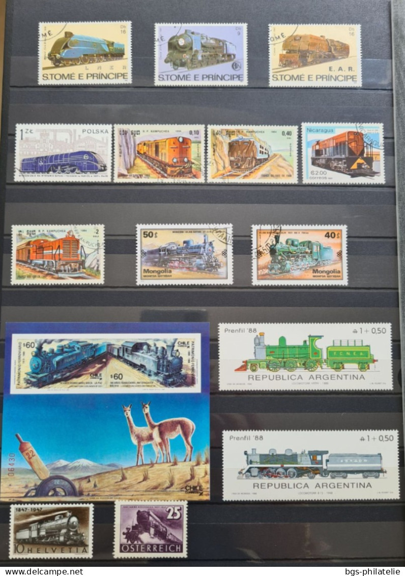 Collection de timbres sur le thème des Trains .