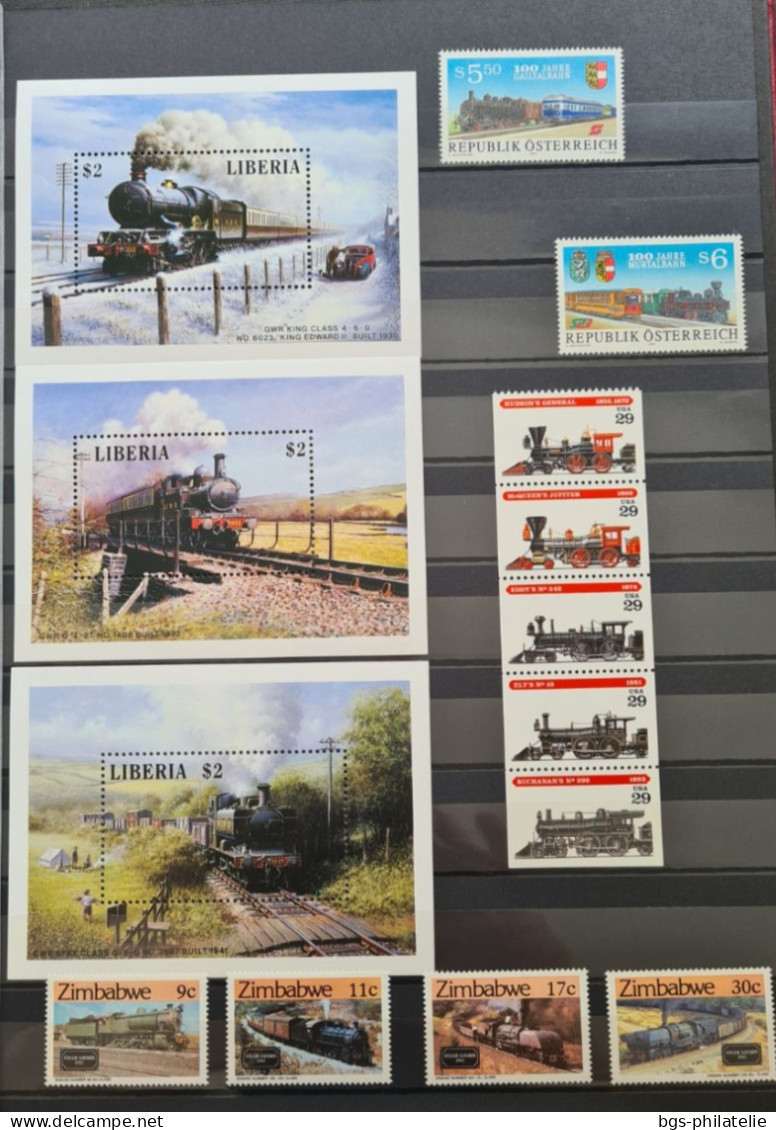 Collection de timbres sur le thème des Trains .