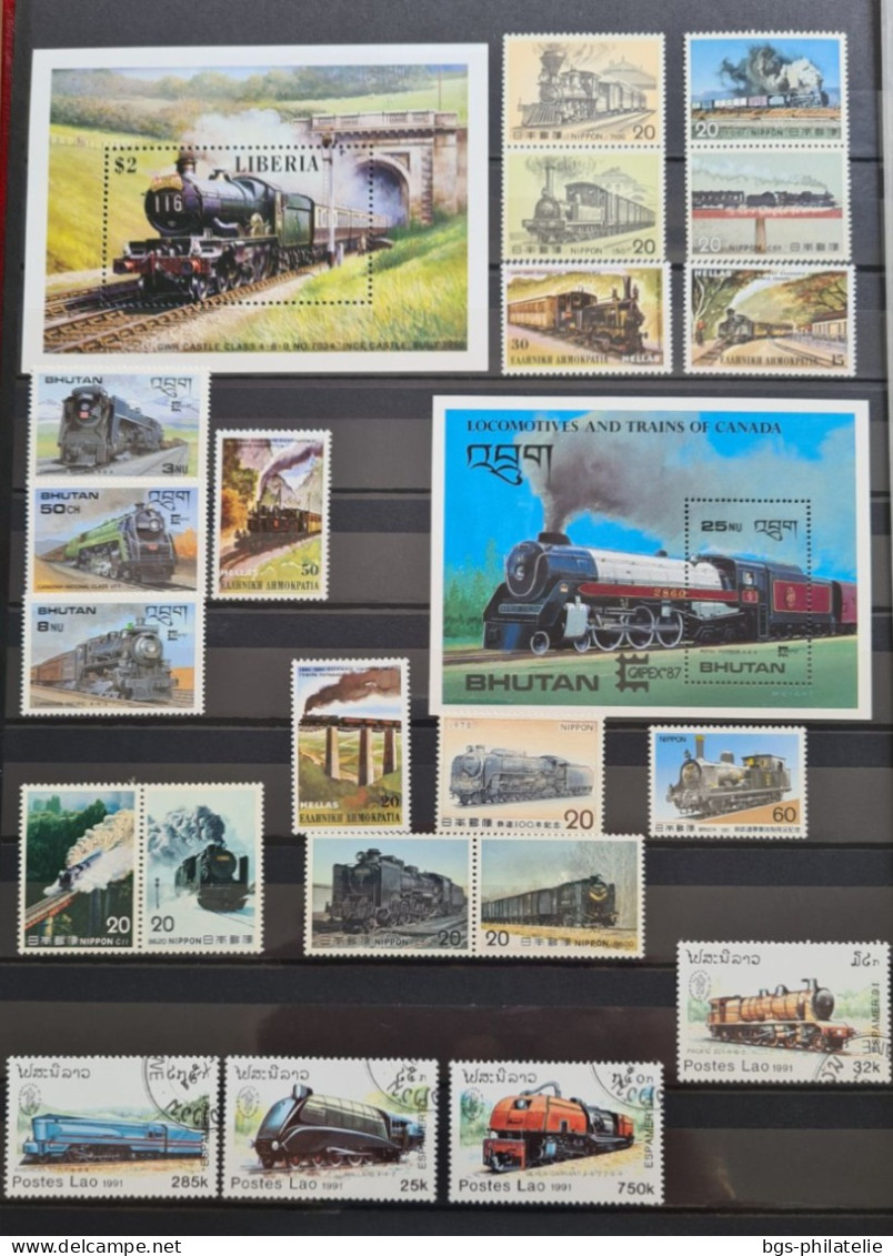 Collection de timbres sur le thème des Trains .