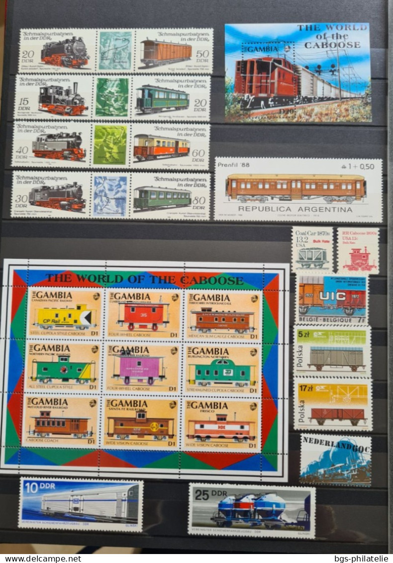 Collection de timbres sur le thème des Trains .