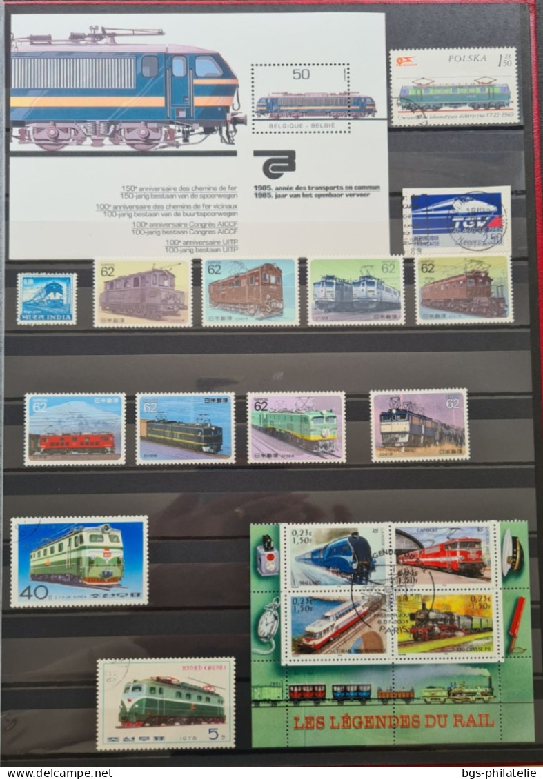 Collection de timbres sur le thème des Trains .