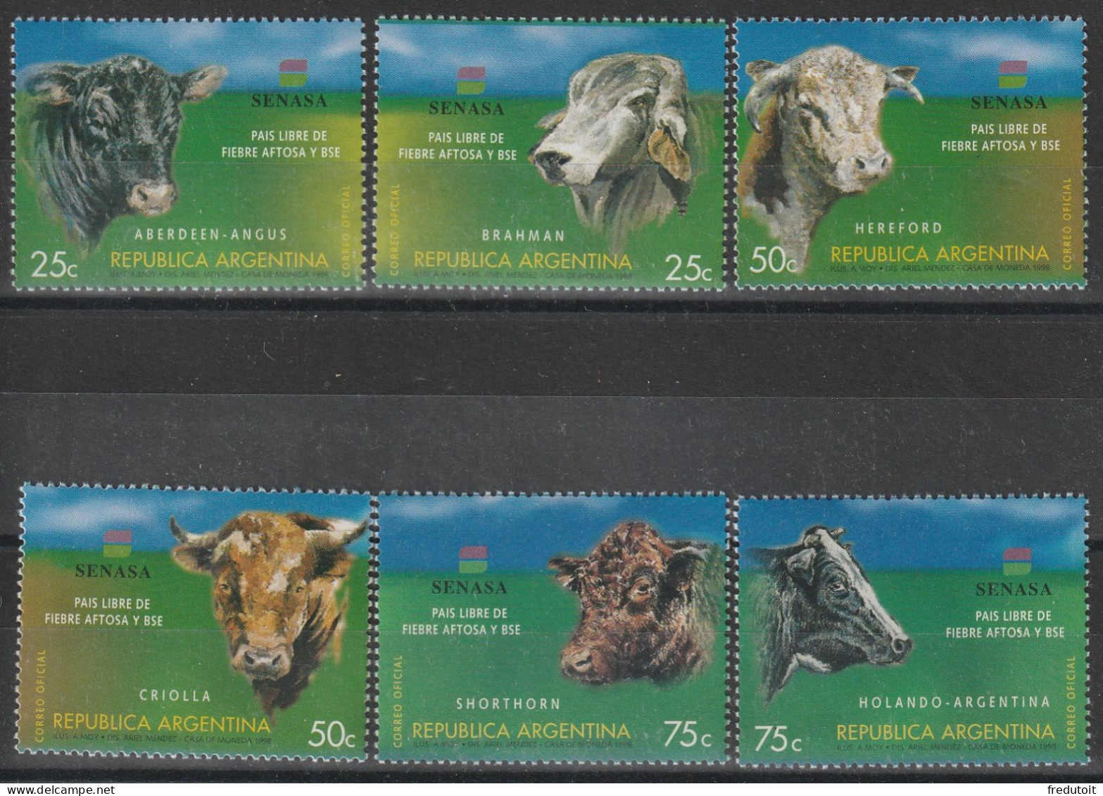 ARGENTINE - N°2040/5 ** (1998) Têtes De Bovins - Unused Stamps