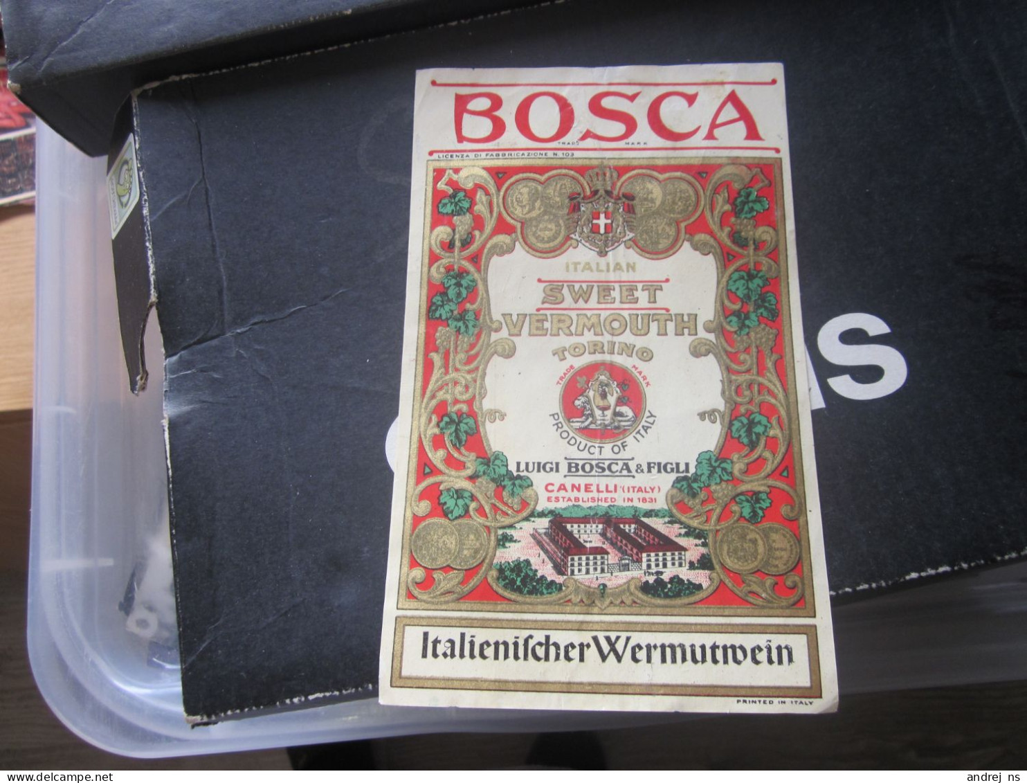 Bosca Italian Sweet Vermouth Torino Luigi Bosca Figli Canelli Italy - Autres & Non Classés