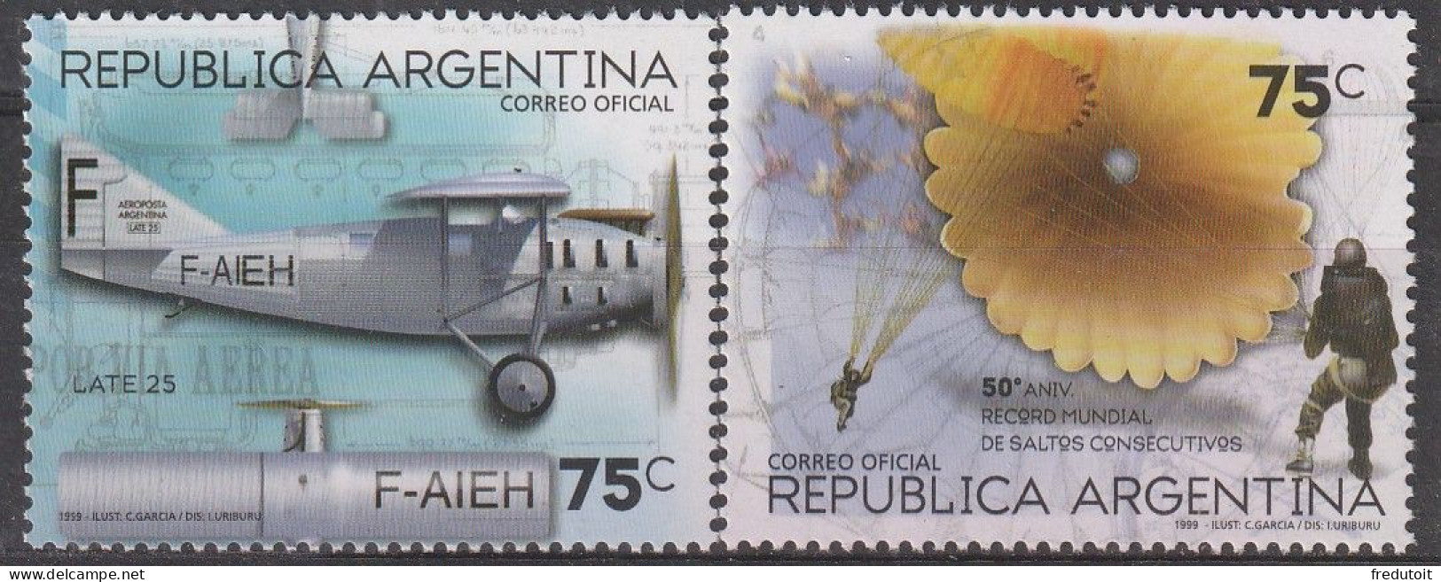 ARGENTINE - N°2112/3 ** (1999) Parachute / Aviation - Nuovi