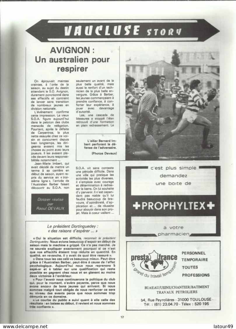 Treize Magazine   1981 ANGLETAIRE FRANCE  POSTER EQUIPE DE FRANCE  VAINQUEUR DU TOURNOI  JEAN  GALIA - Rugby