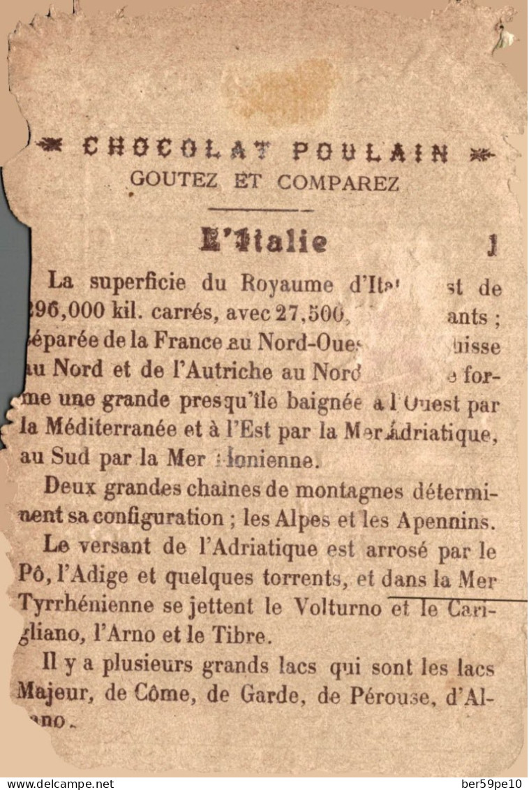 CHROMO DECOUPI CHOCOLAT POULAIN L'ITALIE GONDOLIER MONUMENTS TIMBRE BLASON - Poulain