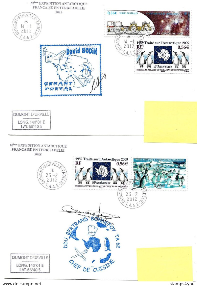 PO - 17 - 4 Plis Terre Adélie Avec Cachets Illustrés - Covers & Documents