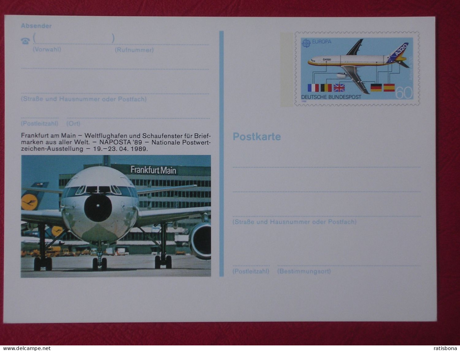 Sonderpostkarte Nr.17 "NAPOSTA" 1989 - Frankfurt - Aviones