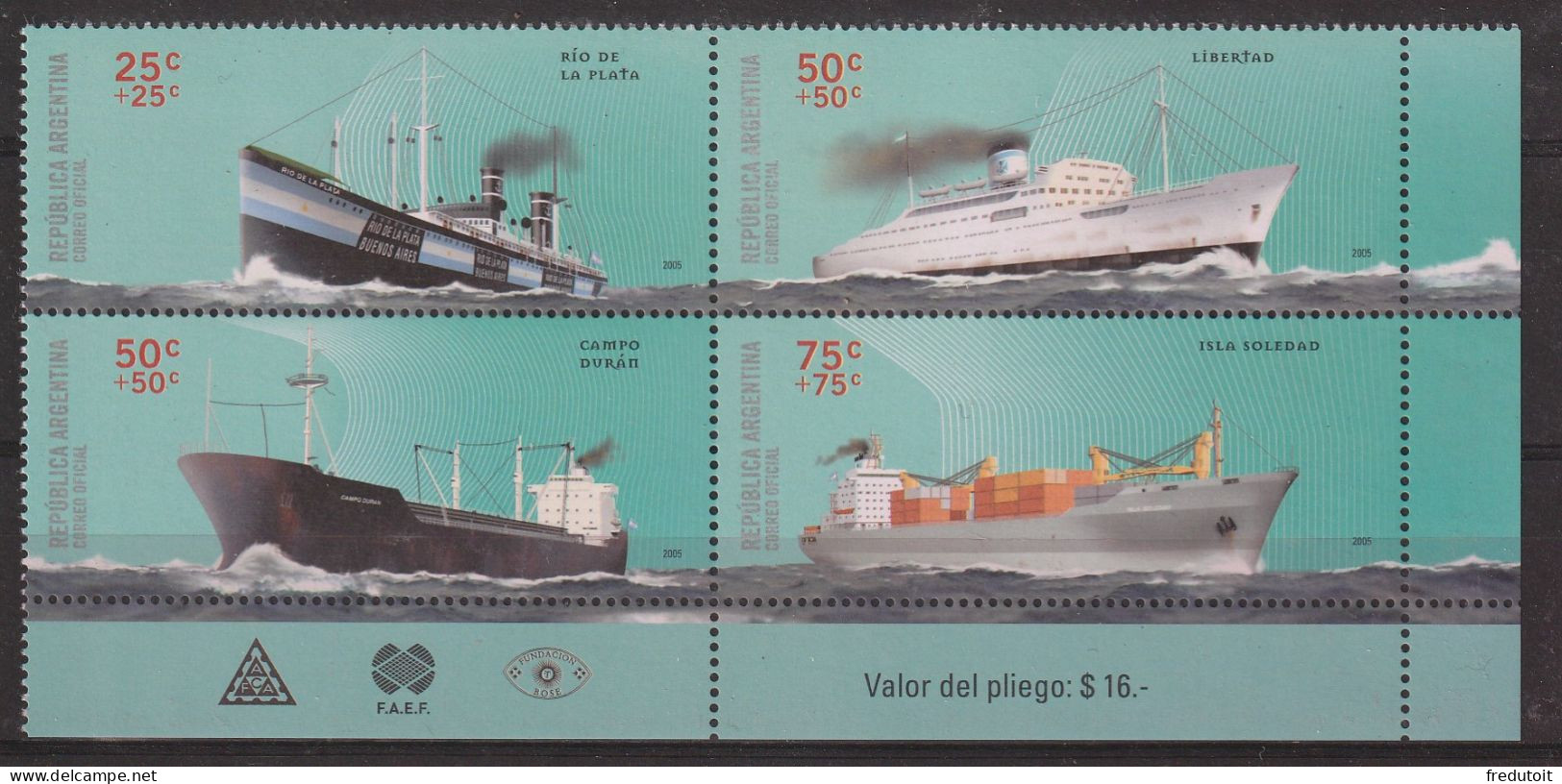 ARGENTINE - N°2550/3 ** (2005) Bateaux - Ongebruikt