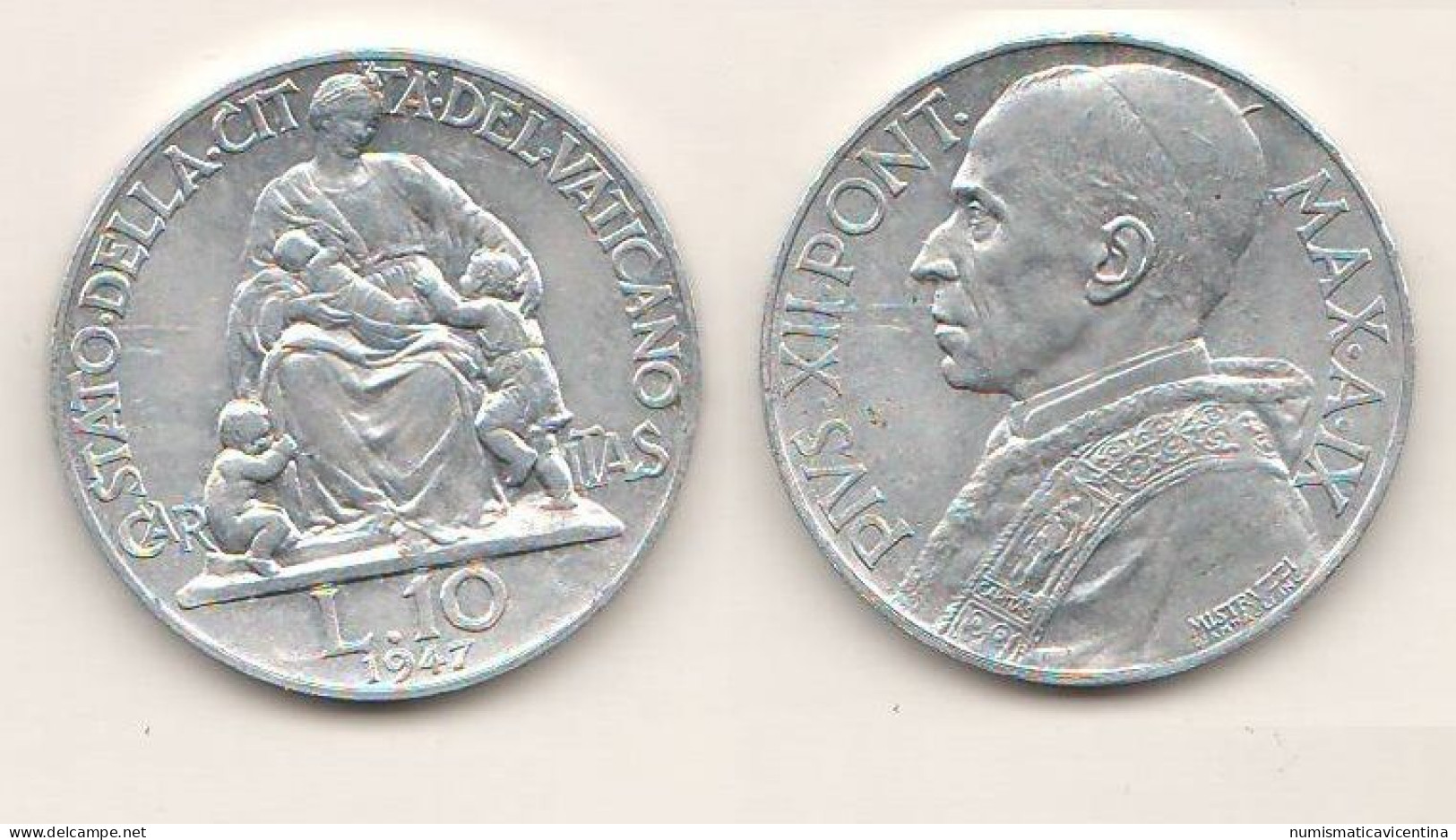 Vatican City 10 Lire 1947 Vaticano Pope Pio XII° Aluminum Coin Vatikan C 3 - Vaticaanstad