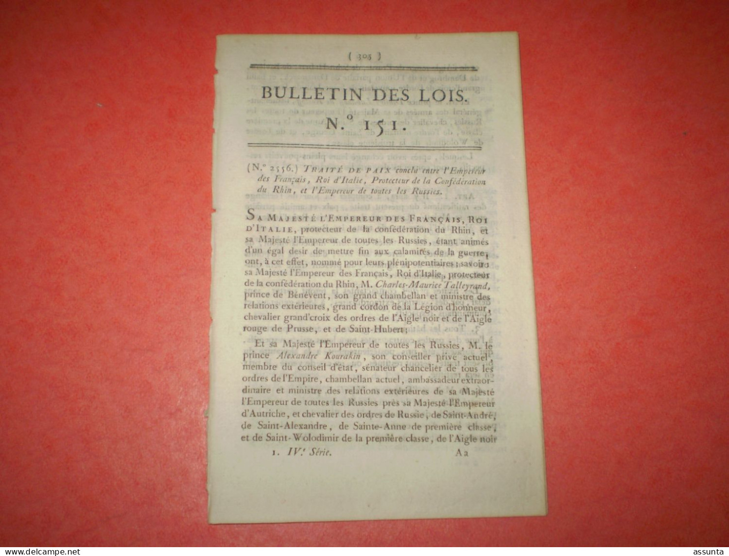 Bulletin Des Lois Napoléon Traité De Paix France Russie & Traité De Paix France Prusse: Tilsit . 1807 - Gesetze & Erlasse