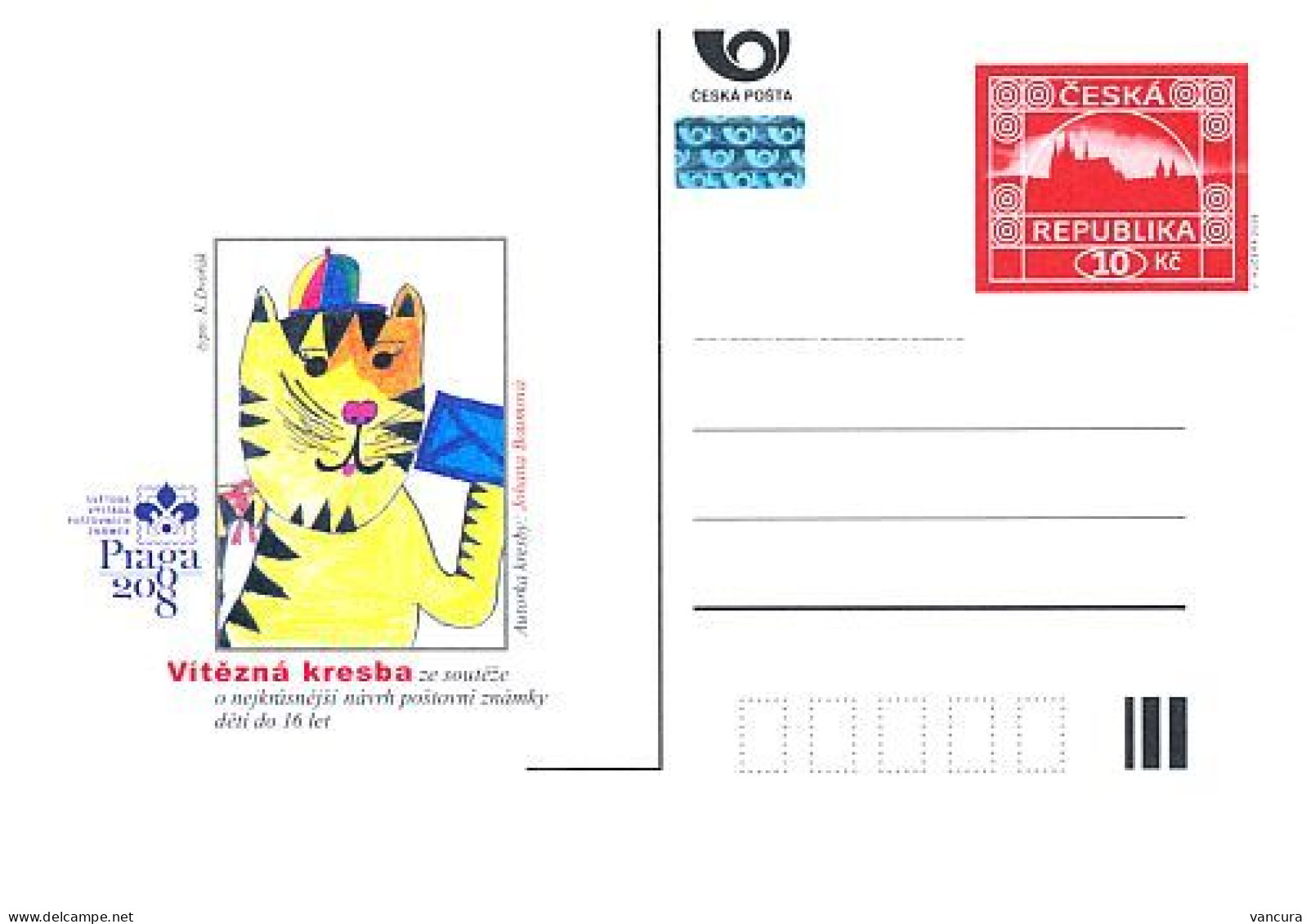 CDV 121 Czech Republic Children's Postoffice Praga 2008 Cat  Mucha Motif Hologram - Domestic Cats