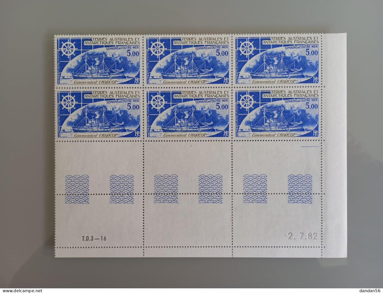 TAAF FSAT 1982 Yvert PA 72 ** MNH X 6   Coin Daté Cote 13.80 €  Bateau Commandant Charcot Je Liquide - Poste Aérienne