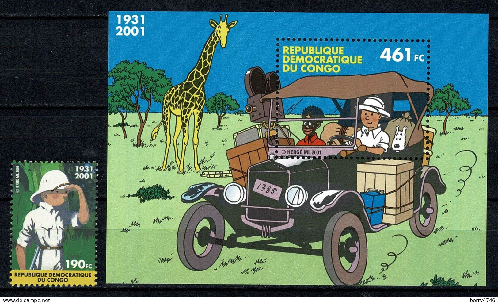 Congo. 2001 COB/OBP 2092** + Bl 205**,  MNH Kuifje In Afrika / Tintin Au Congo - Nuovi