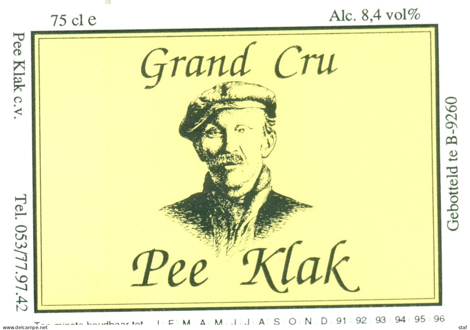 Oud Etiket Bier Pee Klak Grand Cru - Brouwerij / Brasserie Strubbe Te Ichtegem - Bière