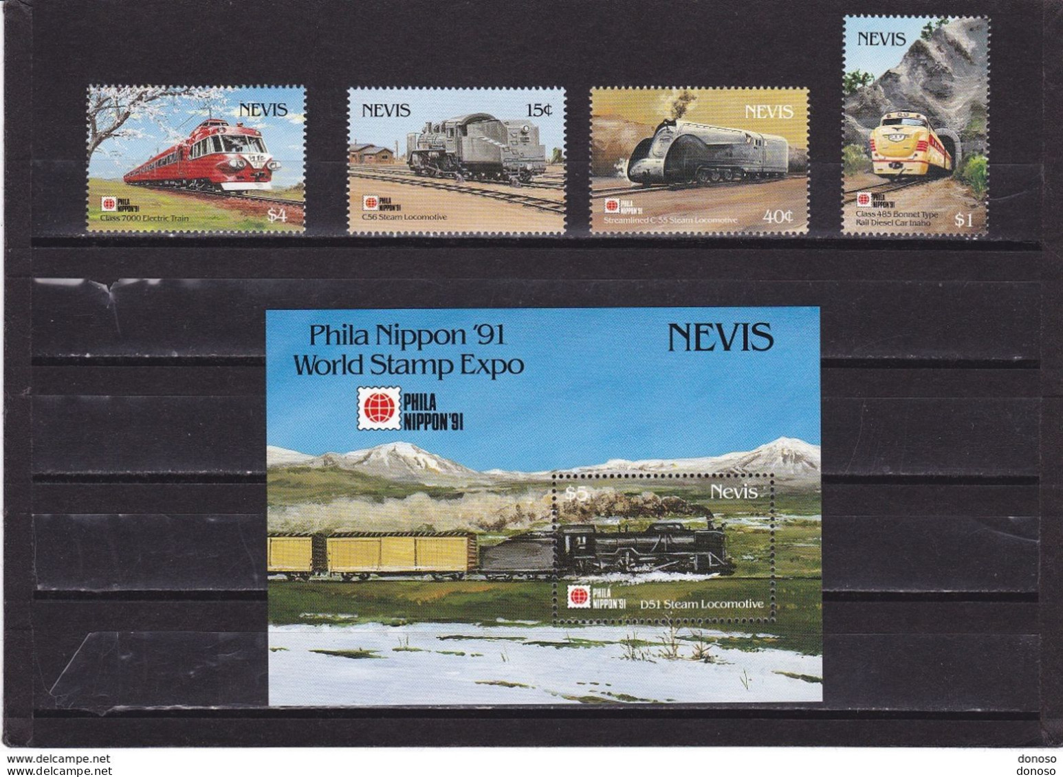 NEVIS 1991 TRAINS Yvert 601-604 + BF 38 NEUF** MNH - St.Kitts-et-Nevis ( 1983-...)