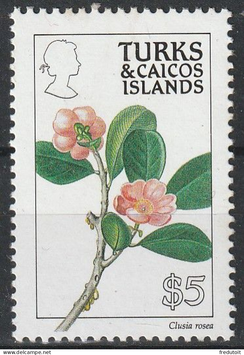 TURKS & CAICOS - N°894 ** (1990) Fleurs : 5$ - Dentelé 12. - Turks & Caicos (I. Turques Et Caïques)