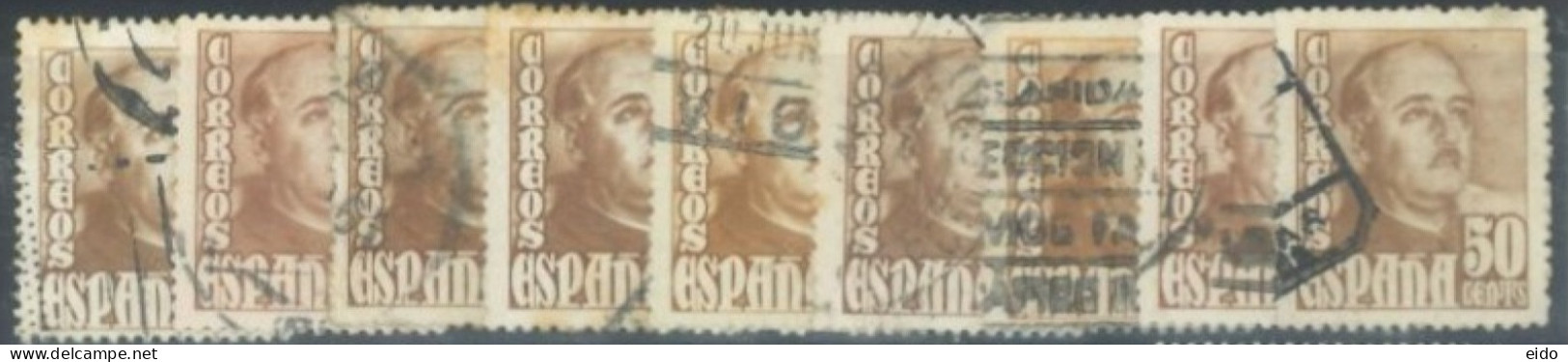 SPAIN,  1948/49, GENERAL FRANCO STAMPS QTY. 9 DISCOUNTED ( SPECIAL OFFER ) , # 765, USED. - Used Stamps