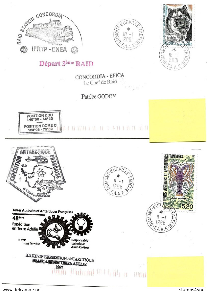 PO - 24 - 4 Plis Terre Adélie Avec Cachets Illustrés - Covers & Documents