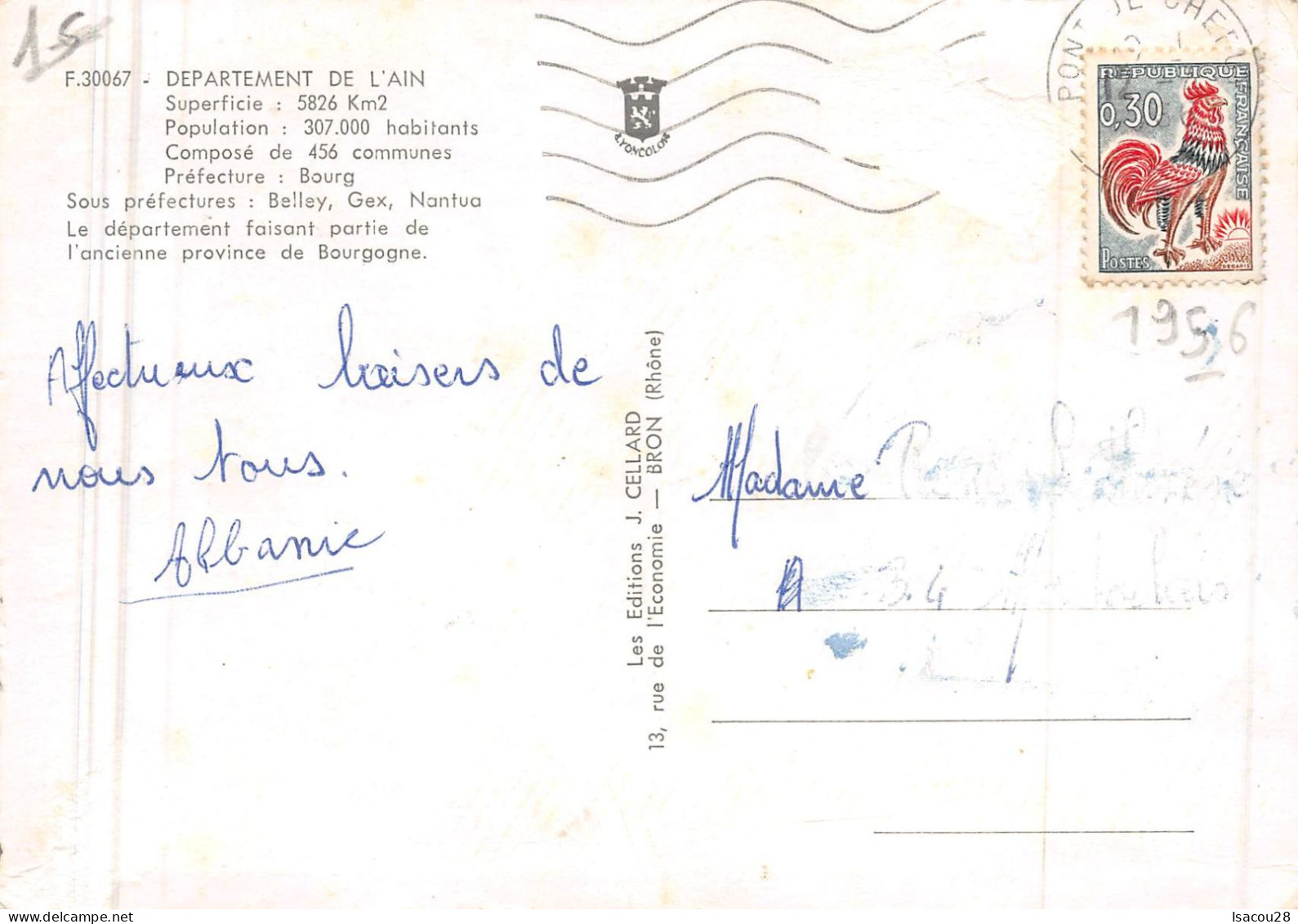 01 - Ain - Carte De Département Avec Vues Ancienne Province De Bourgogne - 1956 - Editions Cellard - Unclassified