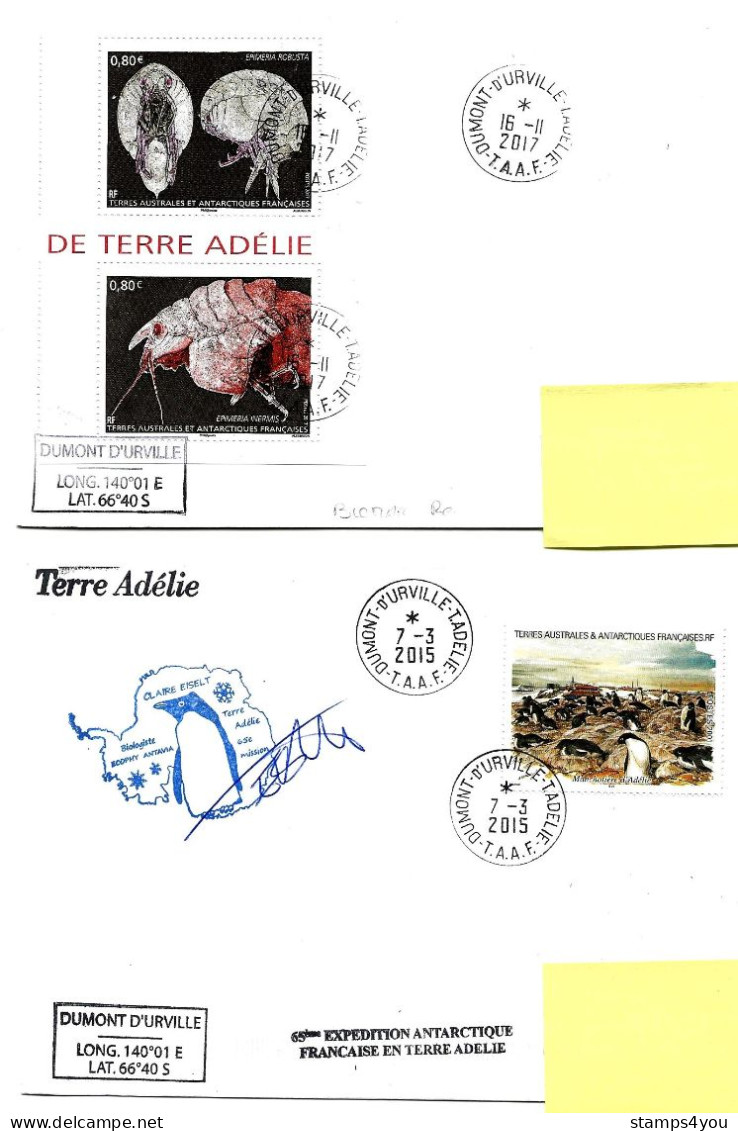 PO - 25 - 4 Plis Terre Adélie Avec Cachets Illustrés - Covers & Documents