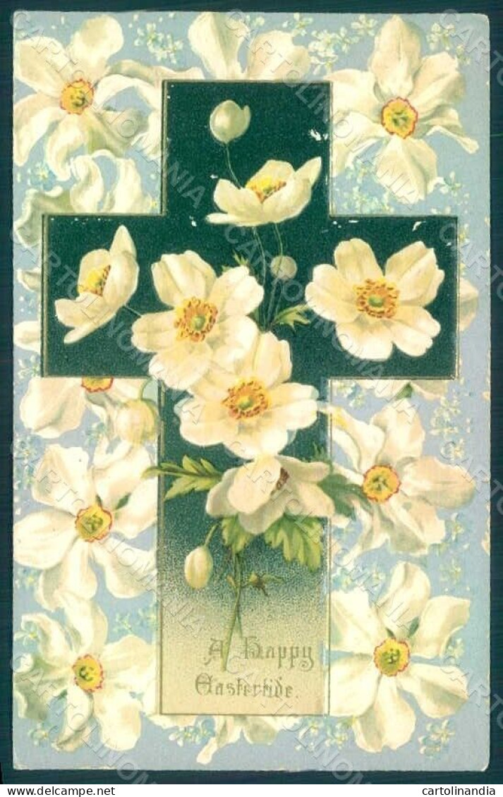 Greetings Easter Flowers Cross Relief Postcard HR0150 - Fleurs