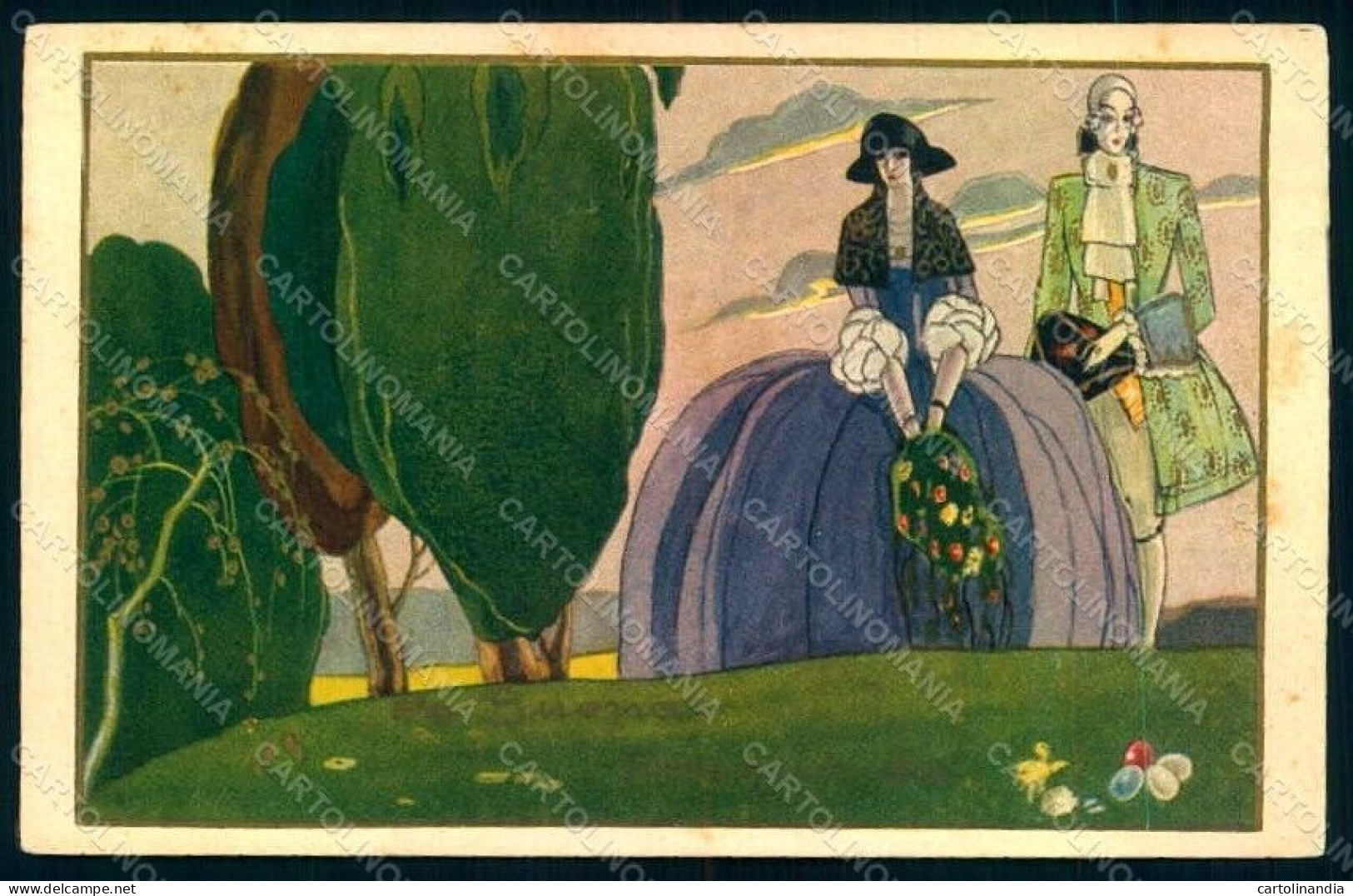 Artist Signed Lady Romantic Couple Earter Art Deco Degami 1031 Postcard HR1801 - Other & Unclassified