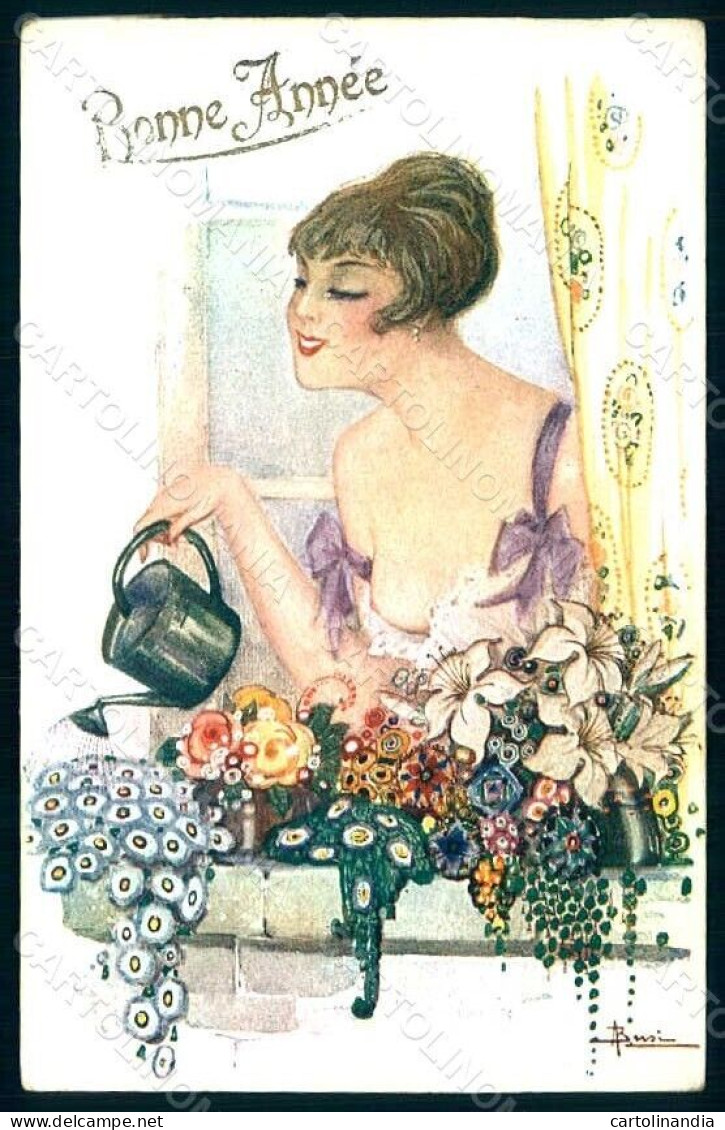 Artist Signed Busi Risque Lady Flowers Serie 23-1 Postcard HR1405 - Other & Unclassified