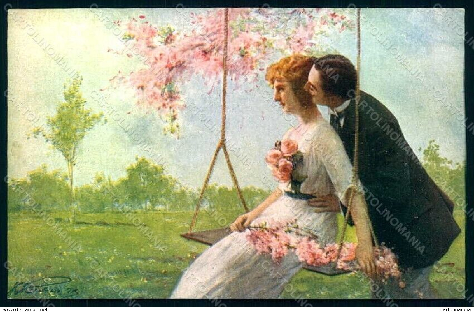 Artist Signed Marchisio Lady Romantic Couple Serie 1024 Postcard HR1765 - Other & Unclassified