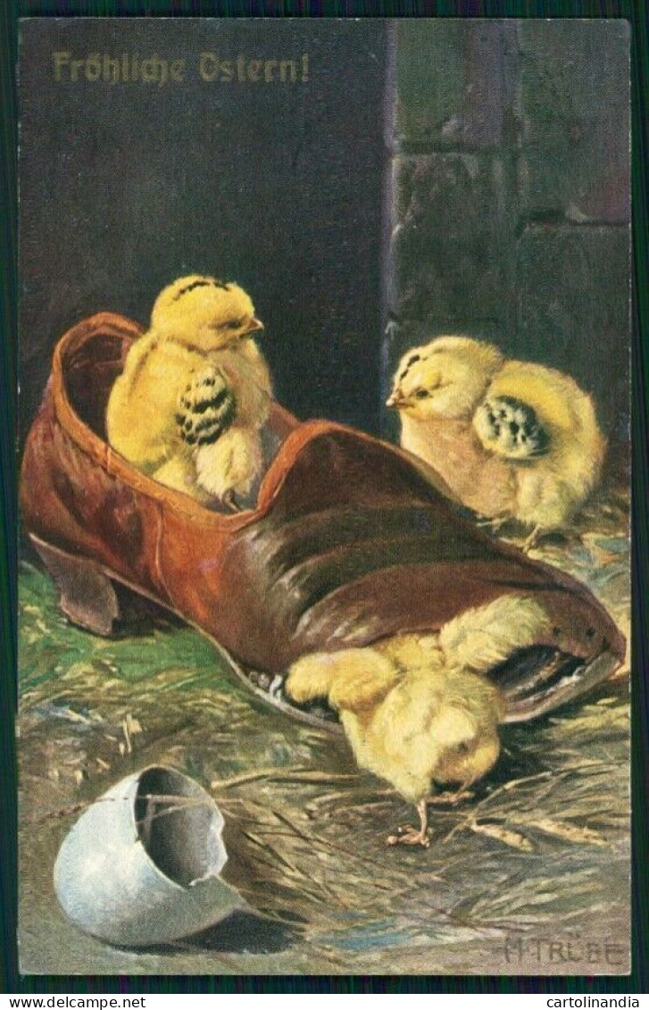 Artist Signed M. Trube Pasqua Easter Chick Ostern K�ken Shoe Postcard TC3670 - Other & Unclassified