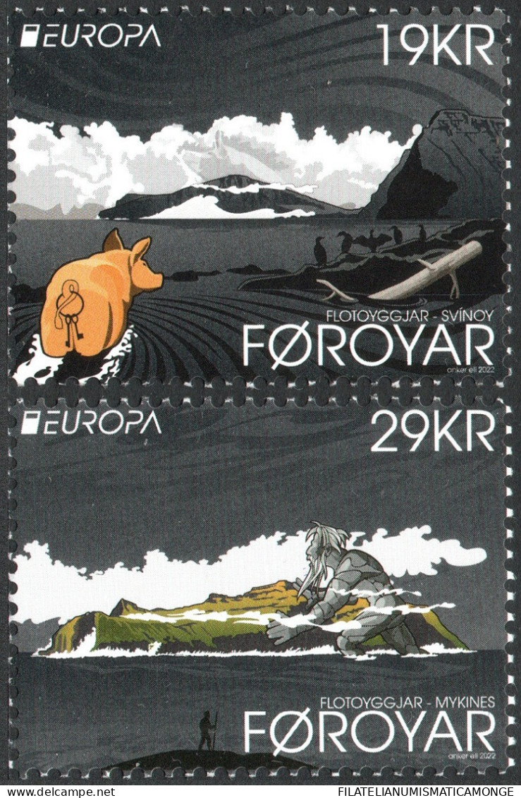  Tema Europa -    CEPT  Feroe 2022  "Mitos Y Leyendas" (2 Sellos) Nº1036/37     - Faroe Islands