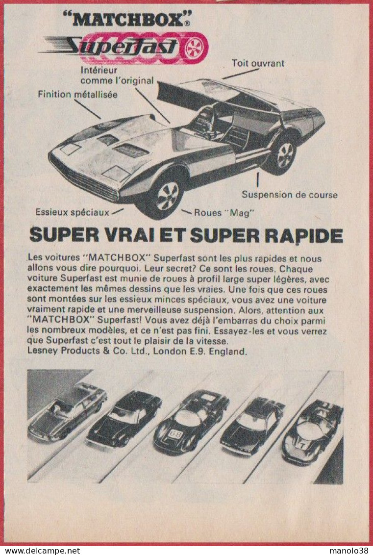 Matchbox Superfast. Voiture Miniature Super Vrai Et Super Rapide. Jouet. 1970. - Publicités