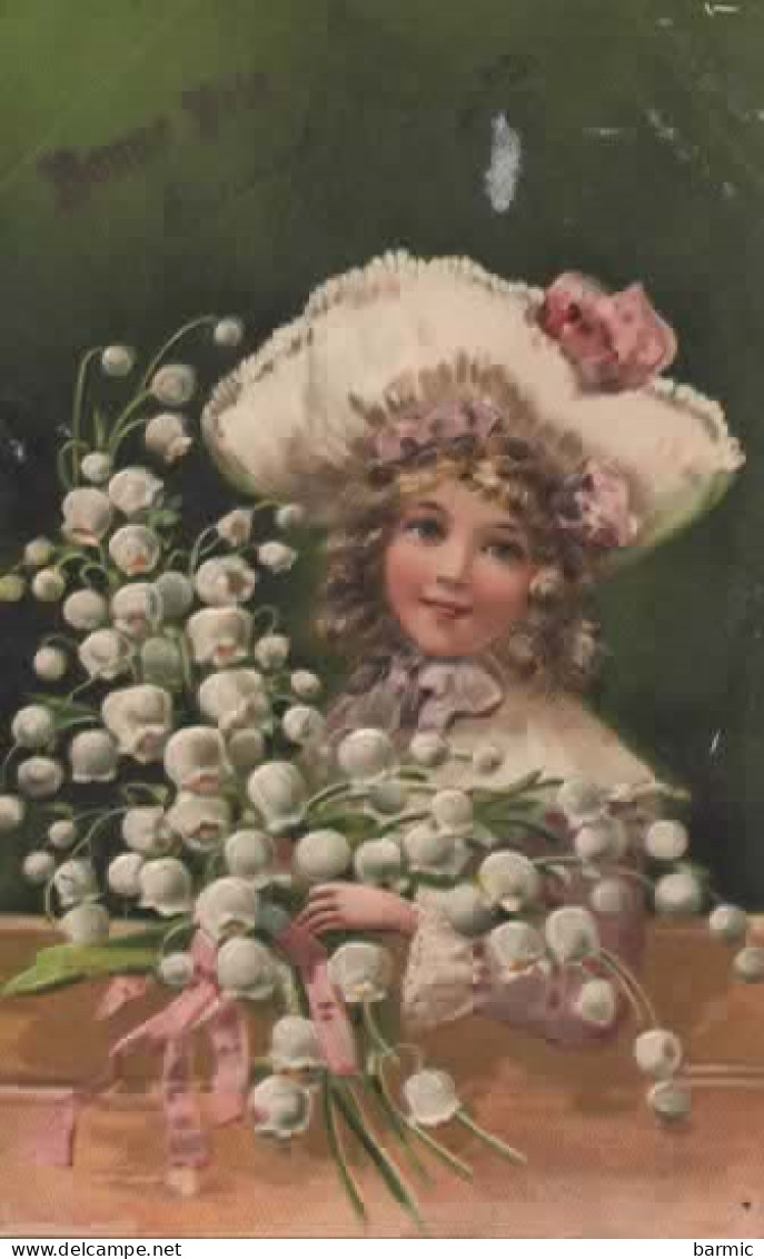 FANTAISIE, CARTE GAUFFREE, JEUNE FILLE, BRASSEE DE FLEURS  COULEUR  REF 15548 - A Systèmes